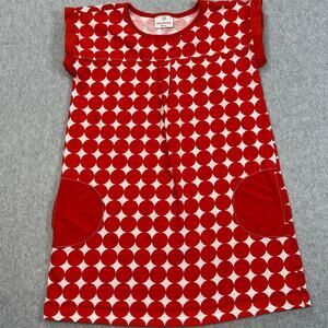 Hanna Anderson Dress Girls 140 US 8/10 Red White Polka Dots Shift Short Sleeves